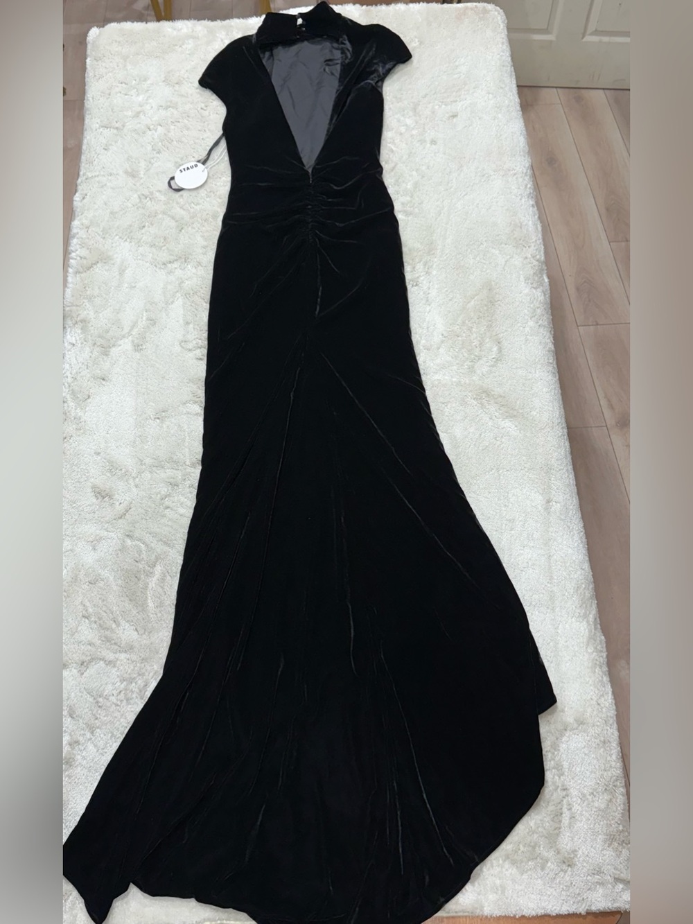 NWT STAUD Tina Maxi MockNeck Open Back Rushed Gown Dress, size 4 - Picture 15 of 16